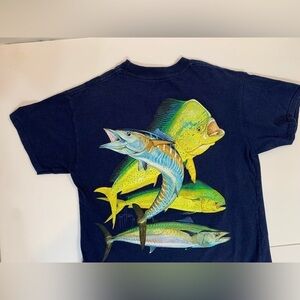 Boys Sz Large Navy Blue Guy Harvey Fish T-Shirt Short Sleeve